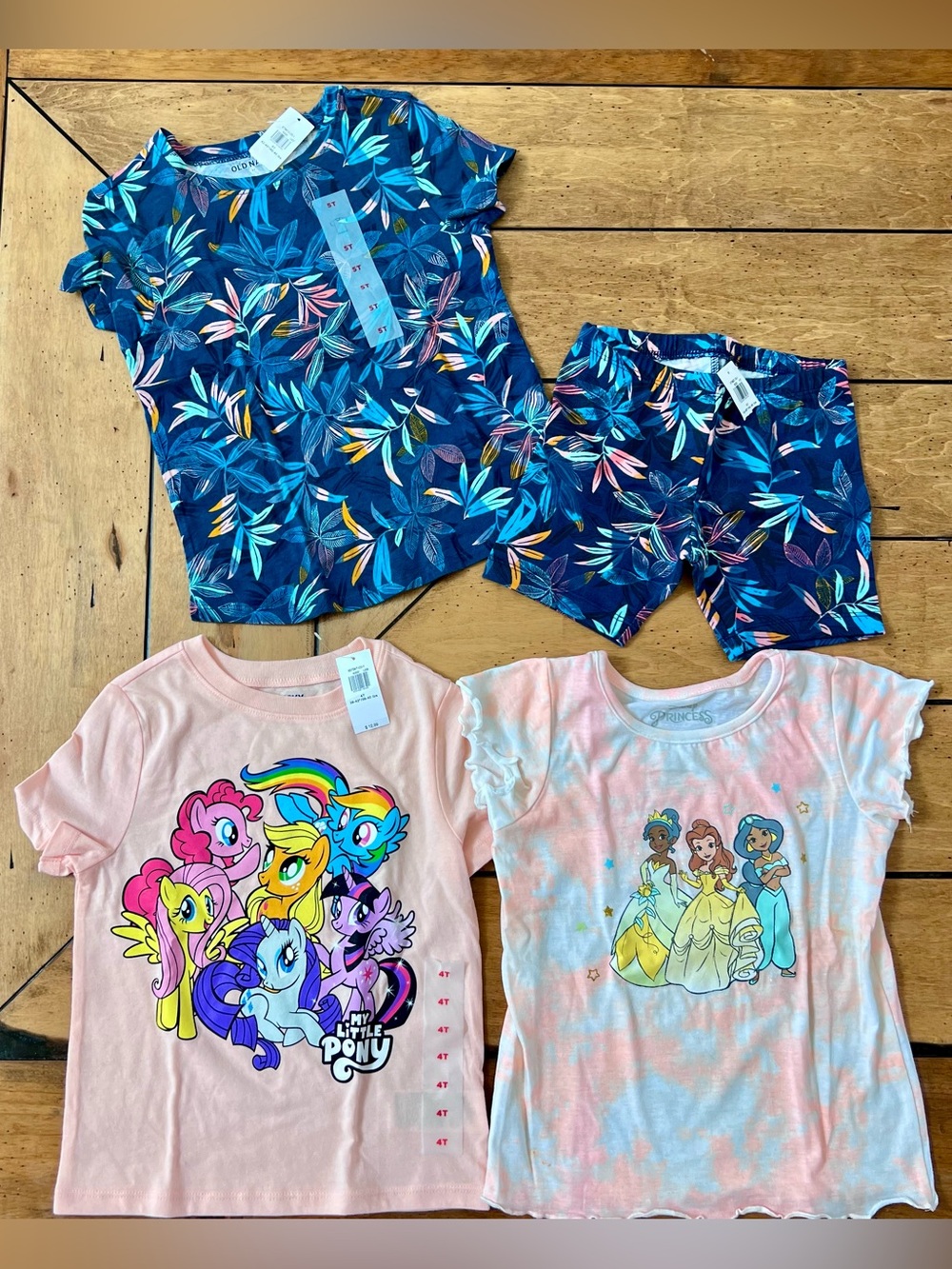 Girls Bundle: My Little Pony, Disney, Tropical Print Top/Shorts, Peach Top - 4/5